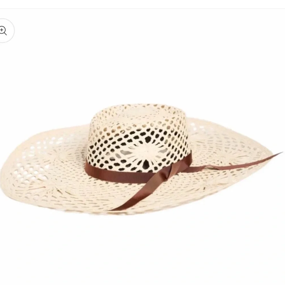 VERONICA BEARD X FREYA Meringue Raffia Beach Hat Cream Sun with Brown Ribbon NWT - Picture 6 of 8